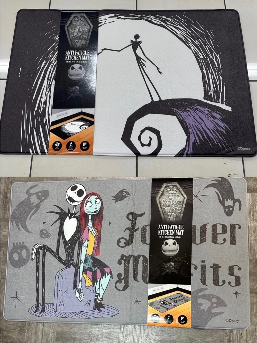 Disney The Nightmare Before Christmas Gray & Black Anti-Fatigue Kitchen Mat set